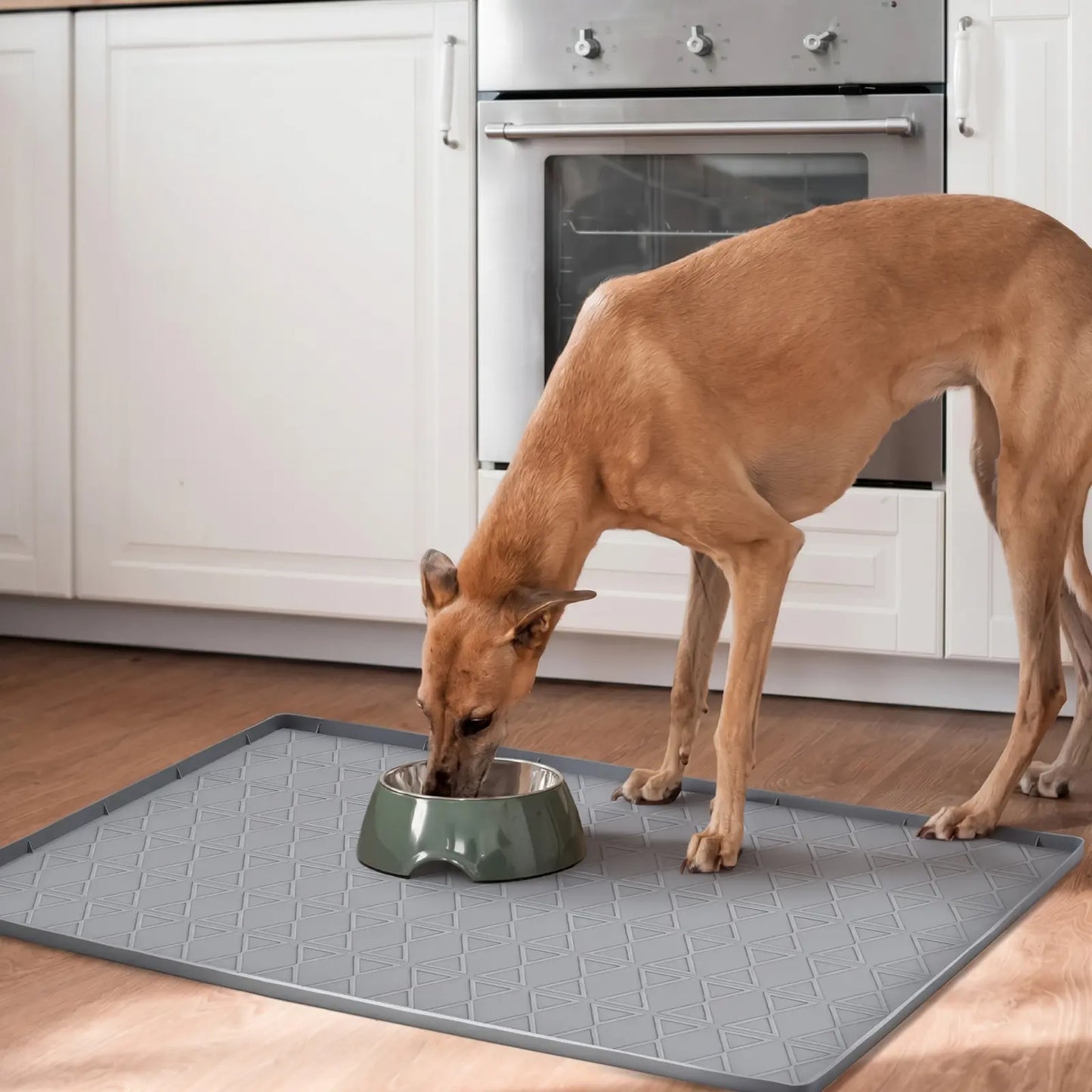 Pawtners 2-Pack Large Silicone Dog Food Mat with Raised Edge, Waterproof Non-Slip Pet Feeding Mat for Floors, Dog Bowl Mat for Food and Water, Spill Proof Cat & Dog Feeding Placemat, Easy Clean, 34 X 22, Gray