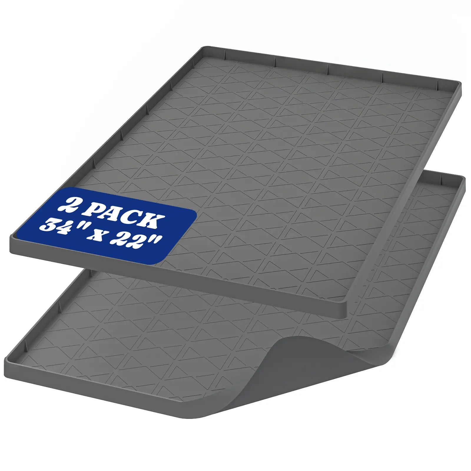 Pawtners 2-Pack Large Silicone Dog Food Mat with Raised Edge, Waterproof Non-Slip Pet Feeding Mat for Floors, Dog Bowl Mat for Food and Water, Spill Proof Cat & Dog Feeding Placemat, Easy Clean, 34 X 22, Gray