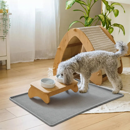 Pawtners 2-Pack Large Silicone Dog Food Mat with Raised Edge, Waterproof Non-Slip Pet Feeding Mat for Floors, Dog Bowl Mat for Food and Water, Spill Proof Cat & Dog Feeding Placemat, Easy Clean, 34 X 22, Gray