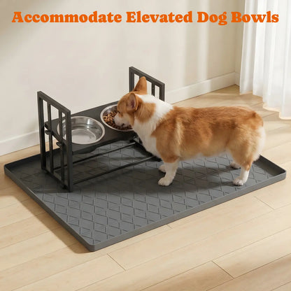 Pawtners 2-Pack Large Silicone Dog Food Mat with Raised Edge, Waterproof Non-Slip Pet Feeding Mat for Floors, Dog Bowl Mat for Food and Water, Spill Proof Cat & Dog Feeding Placemat, Easy Clean, 34 X 22, Gray