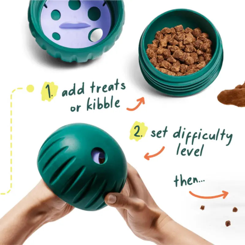 Woof Walkabout - Enrichment Dog Toys Puzzle and Treat Dispenser - Adjustable Difficulty for Kibble and Treats - Durable Rubber - Easy to Clean