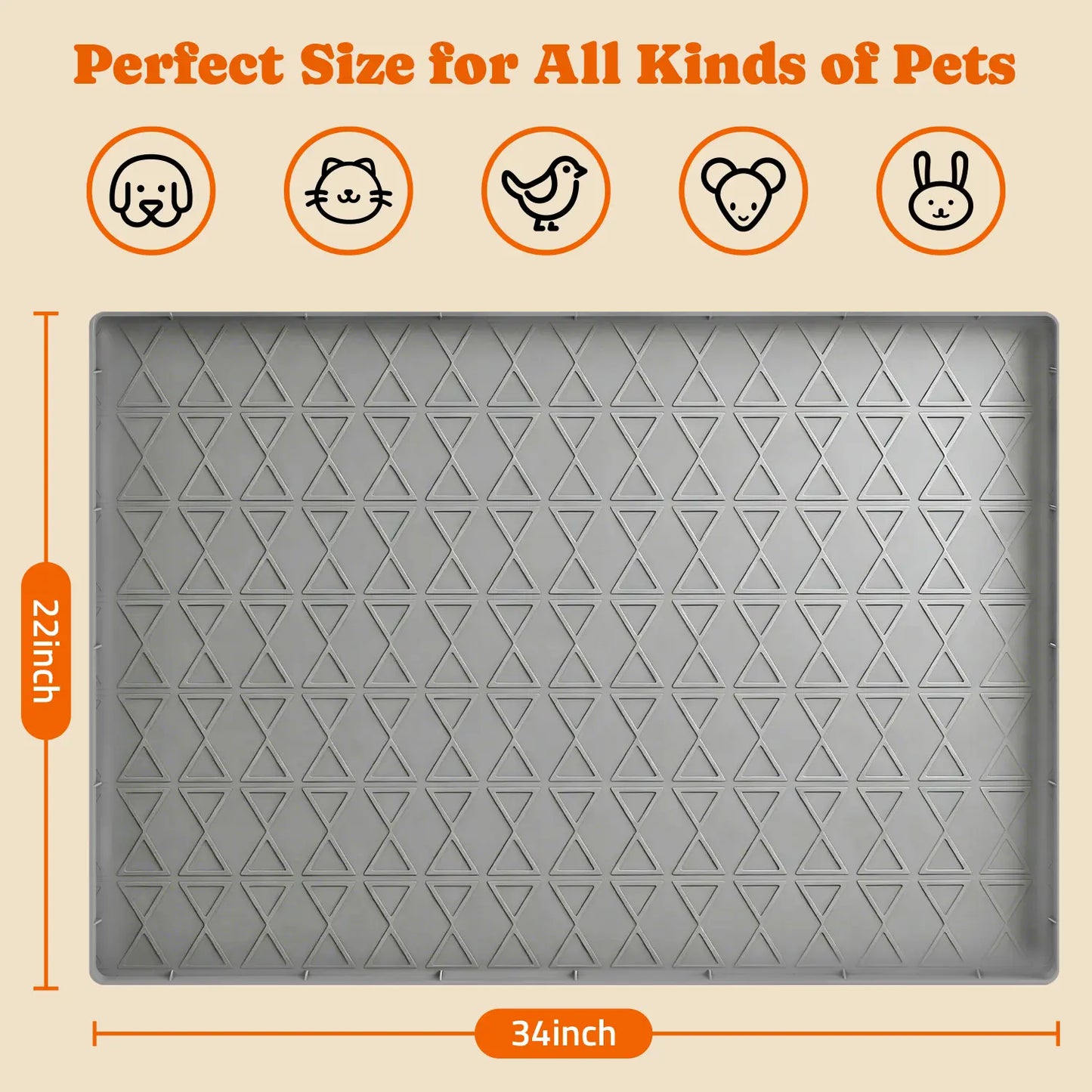 Pawtners 2-Pack Large Silicone Dog Food Mat with Raised Edge, Waterproof Non-Slip Pet Feeding Mat for Floors, Dog Bowl Mat for Food and Water, Spill Proof Cat & Dog Feeding Placemat, Easy Clean, 34 X 22, Gray