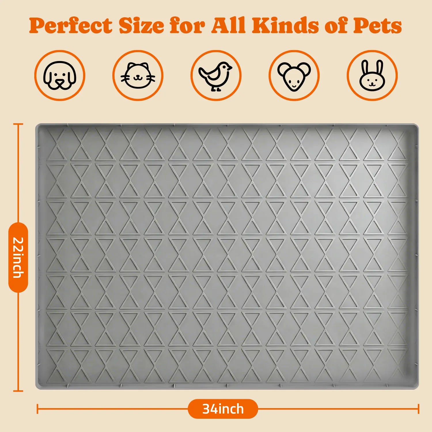 Pawtners 2-Pack Large Silicone Dog Food Mat with Raised Edge, Waterproof Non-Slip Pet Feeding Mat for Floors, Dog Bowl Mat for Food and Water, Spill Proof Cat & Dog Feeding Placemat, Easy Clean, 34 X 22, Gray