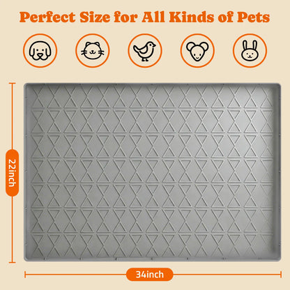 Pawtners 2-Pack Large Silicone Dog Food Mat with Raised Edge, Waterproof Non-Slip Pet Feeding Mat for Floors, Dog Bowl Mat for Food and Water, Spill Proof Cat & Dog Feeding Placemat, Easy Clean, 34 X 22, Gray