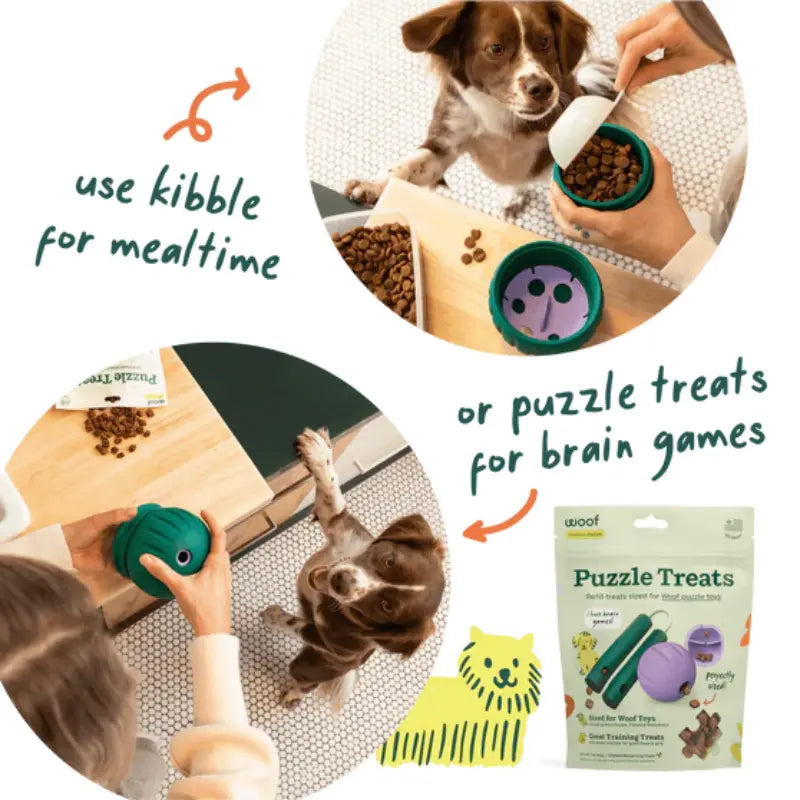 Woof Walkabout - Enrichment Dog Toys Puzzle and Treat Dispenser - Adjustable Difficulty for Kibble and Treats - Durable Rubber - Easy to Clean