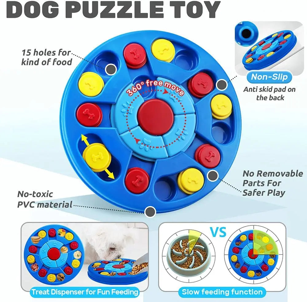 Dog Puzzle Toy Interactive Treat Dispenser, IQ Training & Mental Stimulation Feeder for Dogs and Cats, Slow Feeding Pet Toy, Mental Enrichment Toy