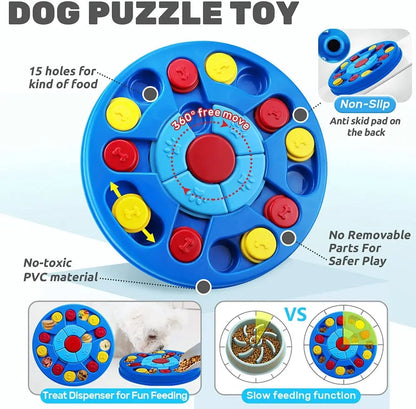 Dog Puzzle Toy Interactive Treat Dispenser, IQ Training & Mental Stimulation Feeder for Dogs and Cats, Slow Feeding Pet Toy, Mental Enrichment Toy