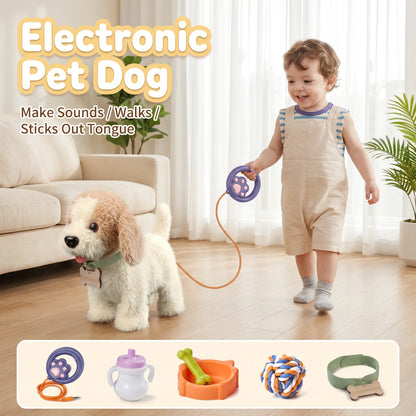 TUMAMA Realistic Interactive Puppy - Walking, Barking Dog Toy with Leash & 6 Songs! Touch & Voice Activated Smart Pet with DIY Feeding Set, Soft Huggable Plush for Imaginative Play & Emotional Development