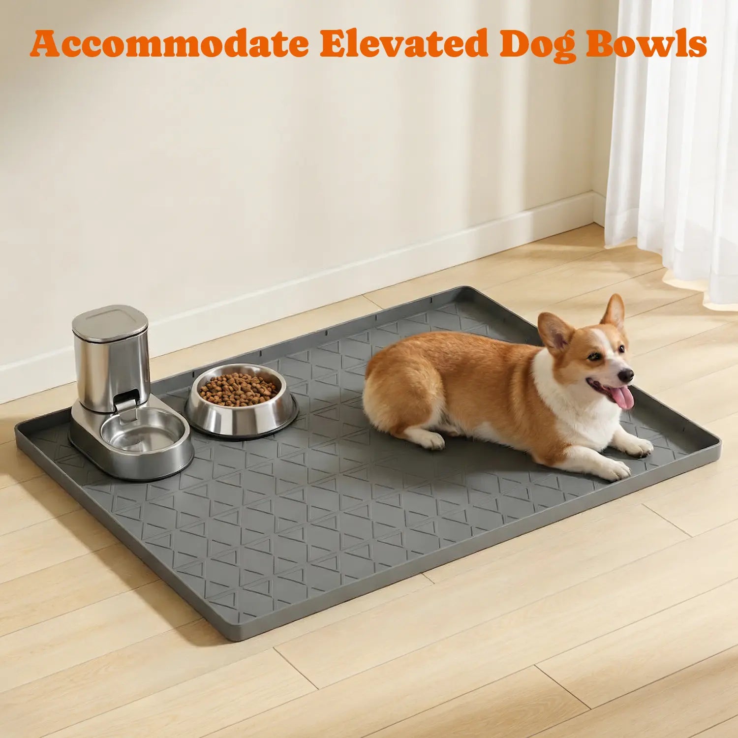 Pawtners 2-Pack Large Silicone Dog Food Mat with Raised Edge, Waterproof Non-Slip Pet Feeding Mat for Floors, Dog Bowl Mat for Food and Water, Spill Proof Cat & Dog Feeding Placemat, Easy Clean, 34 X 22, Gray
