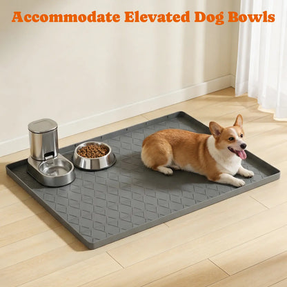 Pawtners 2-Pack Large Silicone Dog Food Mat with Raised Edge, Waterproof Non-Slip Pet Feeding Mat for Floors, Dog Bowl Mat for Food and Water, Spill Proof Cat & Dog Feeding Placemat, Easy Clean, 34 X 22, Gray