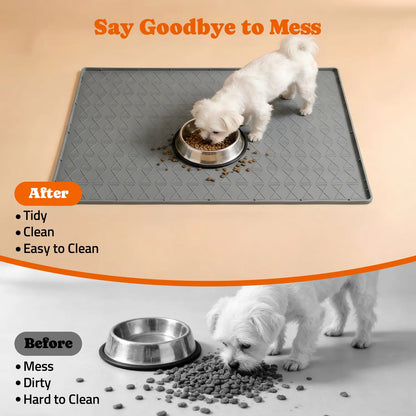 Pawtners 2-Pack Large Silicone Dog Food Mat with Raised Edge, Waterproof Non-Slip Pet Feeding Mat for Floors, Dog Bowl Mat for Food and Water, Spill Proof Cat & Dog Feeding Placemat, Easy Clean, 34 X 22, Gray
